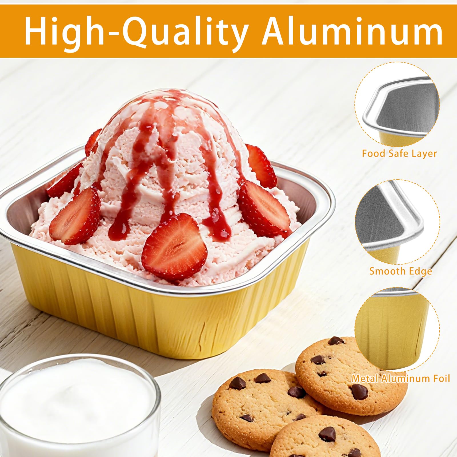 Paquete de 100 mini moldes para tartas con tapas, vasos desechables de papel de aluminio de 5 onzas, moldes cuadrados para cupcakes y postres de brownie, moldes para magdalenas, ramequines
