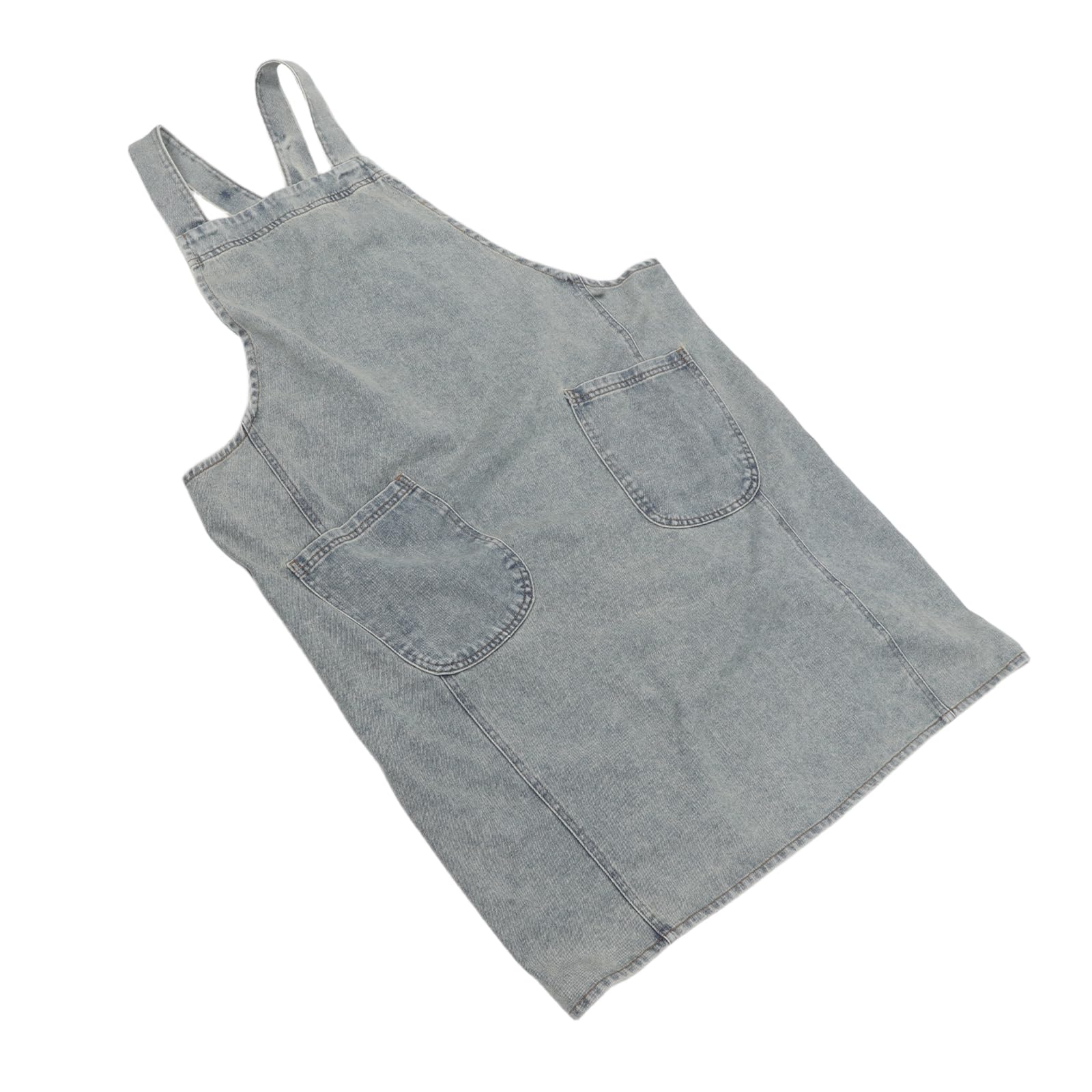 BESTYASH Grembiule in Denim di Cotone Unisex con Doppie Tasche, Grembiule da Lavoro Blu senza Cravatta per Cucina, Barbecue, Giardinaggio e Uso Professionale