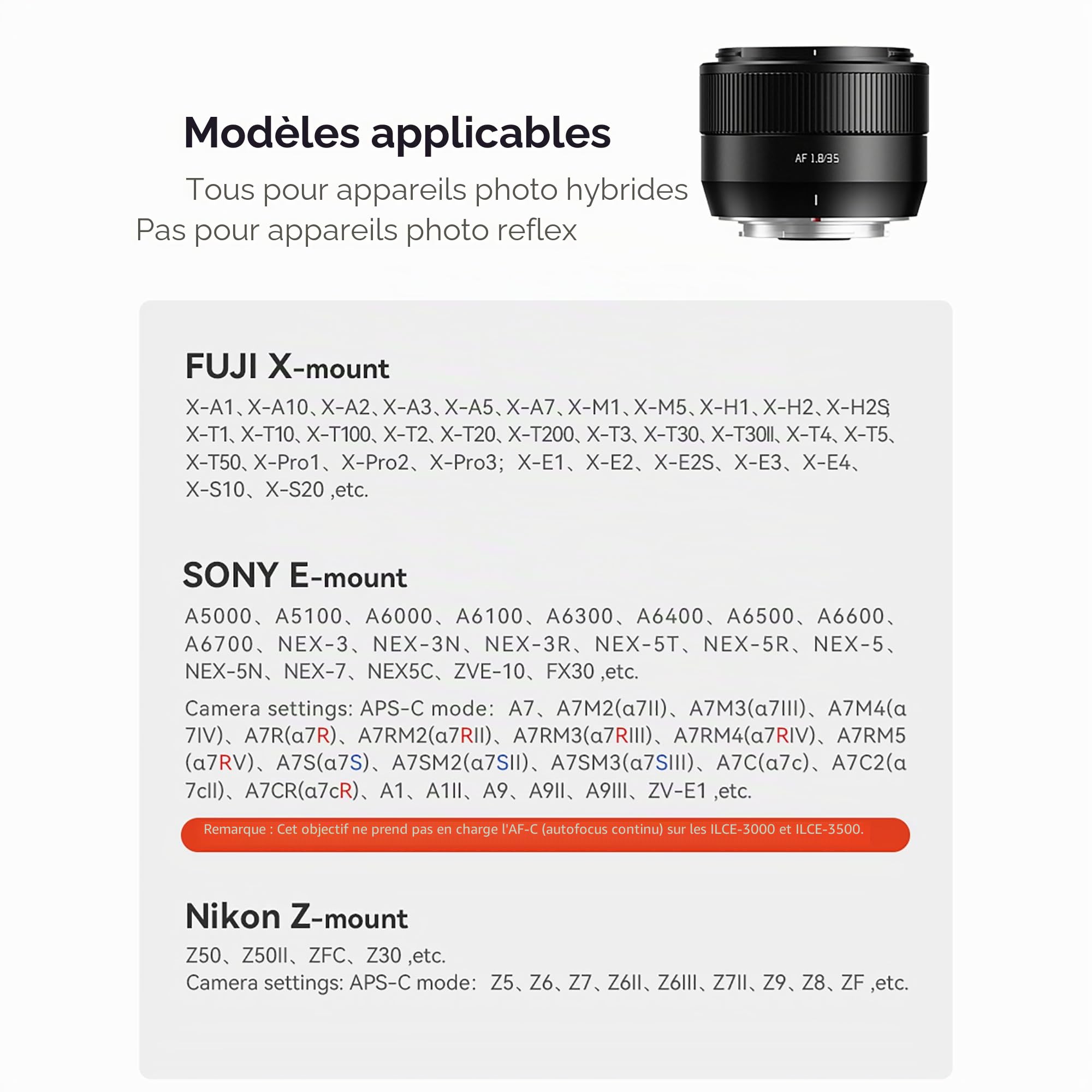 TTARTISAN Objectif 35mm F1.8 II Mise au Point Automatique APS-C Corps en métal Objectif léger (pour Monture Sony E)