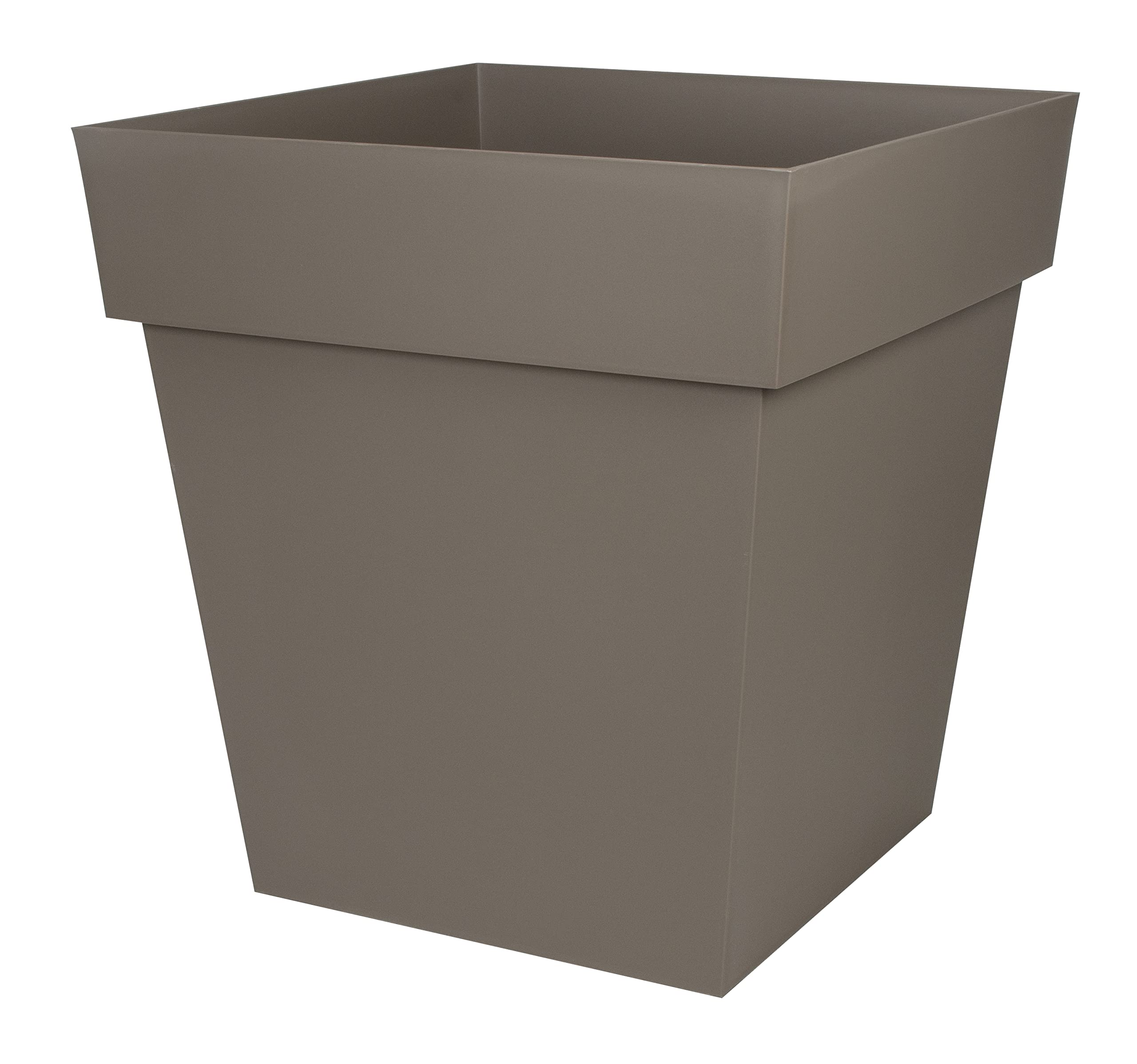 EDA - Pot de Fleur Carré Toscane 50 cm - 87 L - Intérieur & Extérieur - Zone de rétention d'eau pour Limiter l'Arrosage - Plastique Recyclé - 49,5 x 49,5 x H. 52,5 cm - Taupe