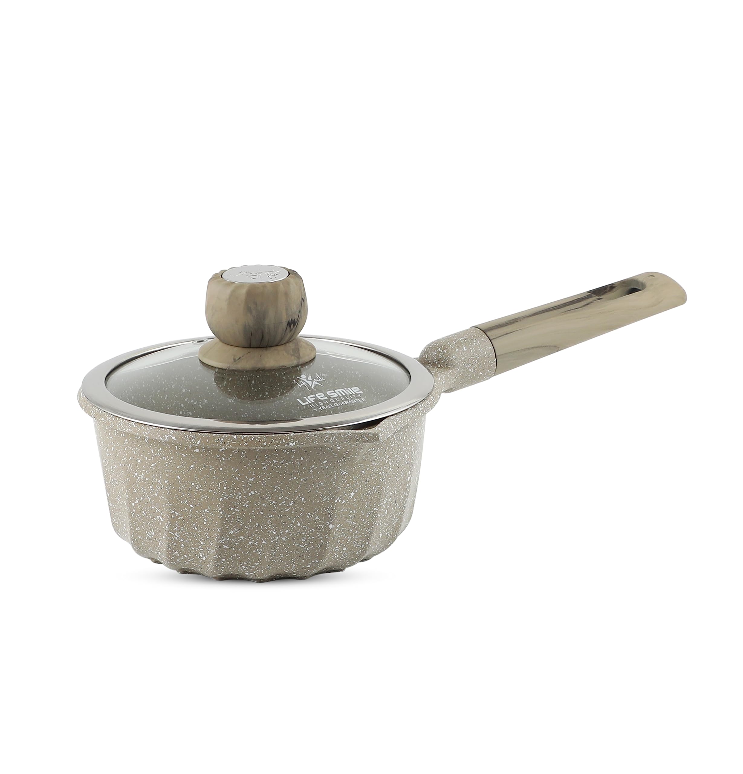 LIFE SMILE 18 CM (1.5 Liters) Saucepan with Glass Lid Non-Stick Multi Layer Granite Coating - Dishwasher Safe Milk Pan Toxin Free for Healthy Cooking (Green)