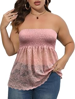 Comeon Plus Size Tube Top for Women Strapless Pleated Trendy Summer Tops