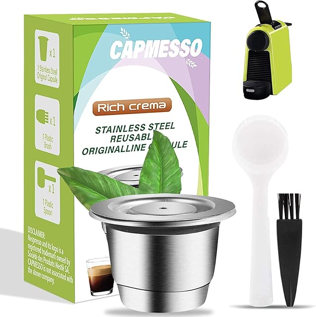CAPMESSO Coffee Capsule, Espresso Refillable Reusable Capsules Compatible with Espresso OriginalLine Brewers Reusable Espresso Coffee Pod Stainless Steel (1 pod Set)