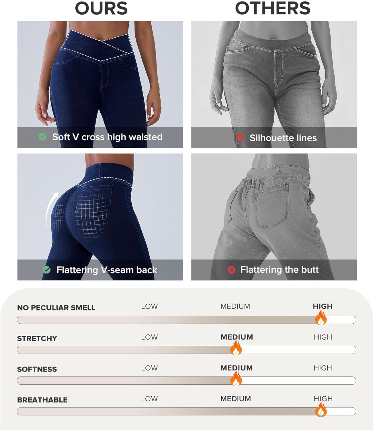 BRXL Skinny Jeans for Women Stretchy High Waisted Soft Crossover Jeggings Cute Cotton Denim Leggings with Back Pockets - Image 3