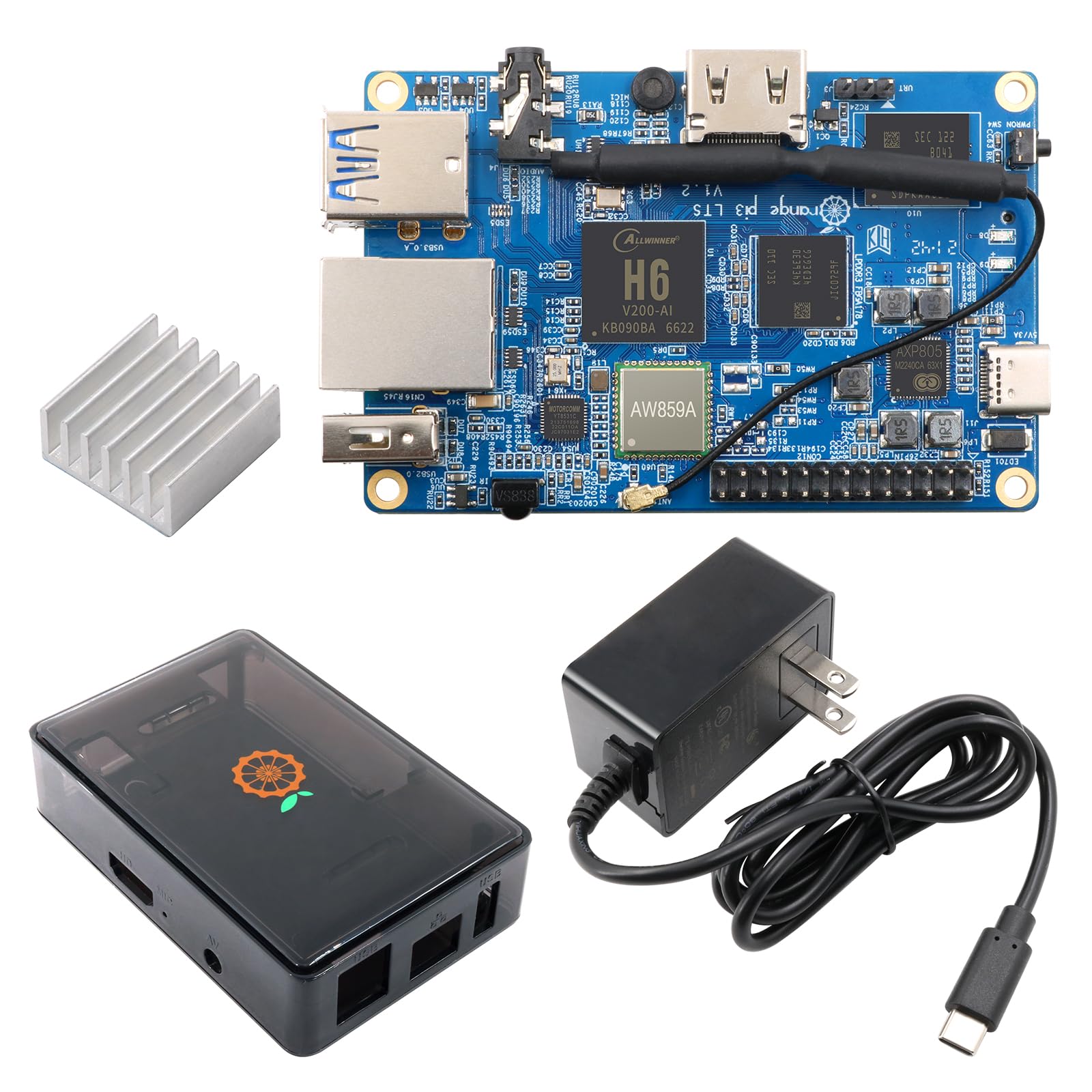 3 LTS Allwinner H6 2GB LPDDR3 8GB EMMC Flash Quad Core 64 Bit Single Board Computer 5V3A Type-C Support Android 9.0, Ubuntu, Debian Mini PC (PI3 LTS+ Type-C Power Supply+case)