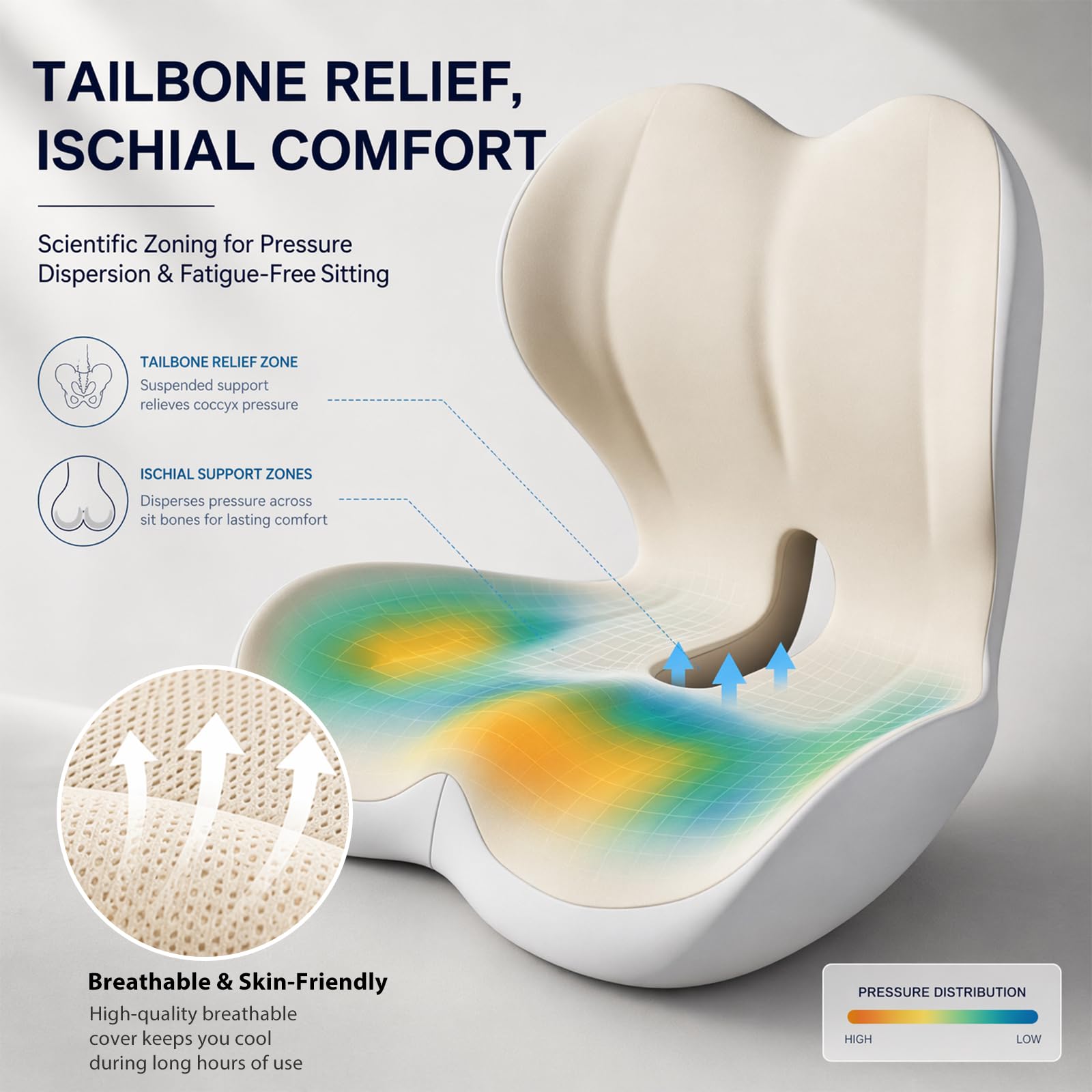 Cojín ergonómico con respaldo, cojín de espuma viscoelástica para silla de oficina y coche, cojín ortopédico, cojín de asiento transpirable para oficina en casa, juegos y asiento del conductor