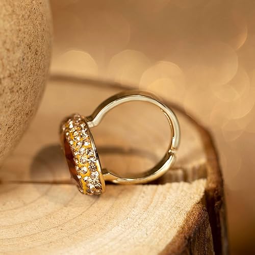 Vista 5 de HZMAN Anillo de cristal para mujer, anillo retro antiguo de diamantes de imitación, circonita cúbica, chapado en oro, anillo turco, regalo de joyería