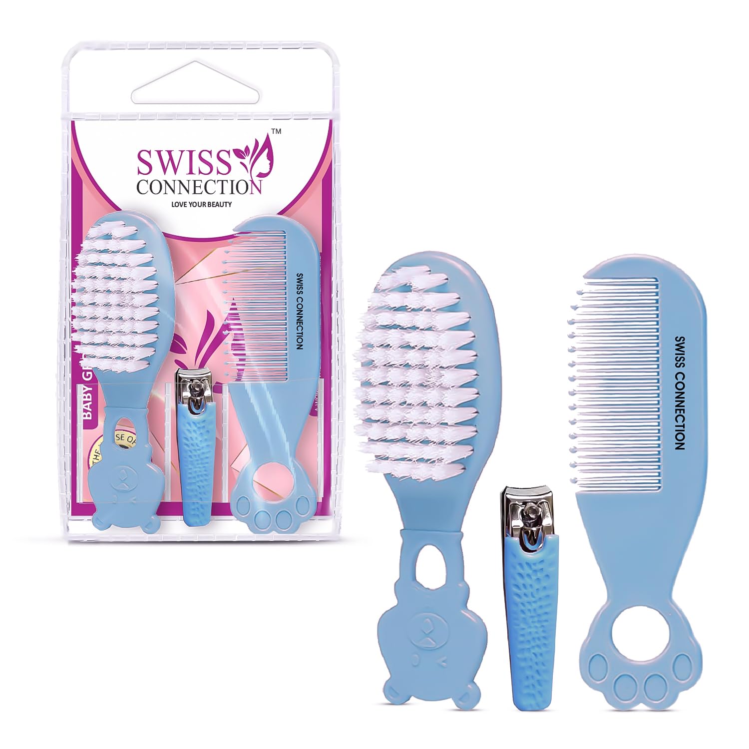 Swiss Connection Baby Care Kit Hair Brush, Comb and Nail Cutter Set for Newborns & Toddlers - Natural Soft Bristles, Gently Grooms Baby's Hair, Perfect Baby Gift (Pack of 3)-image-19