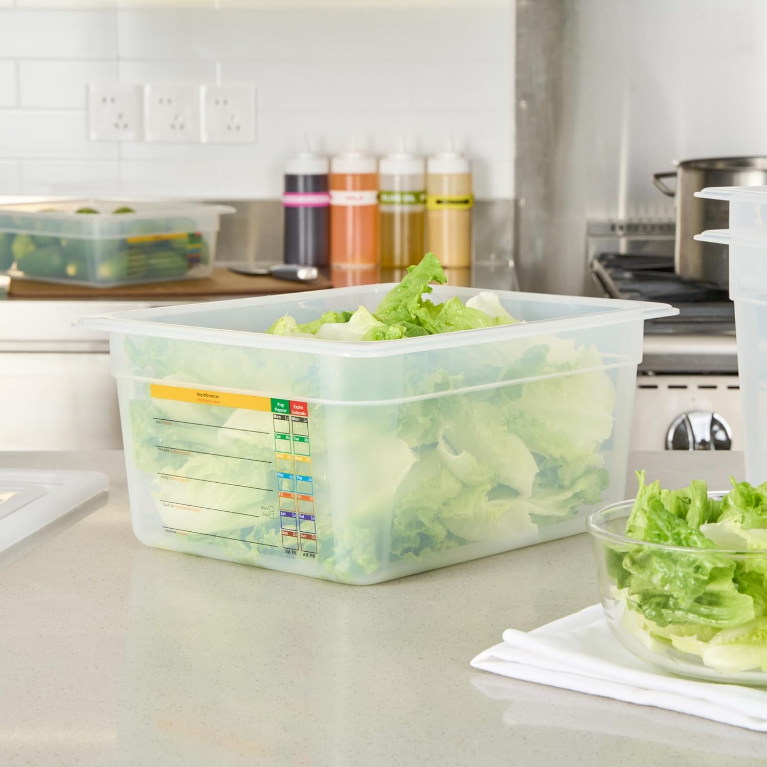 Restaurantware Food Storage Container 1 Pack of 12.7 x 10.3 x 3.9 Inches Plastic Stackable Storage Box White Reusable Label Container Dishwasher Safe For Restaurants And Kitchens