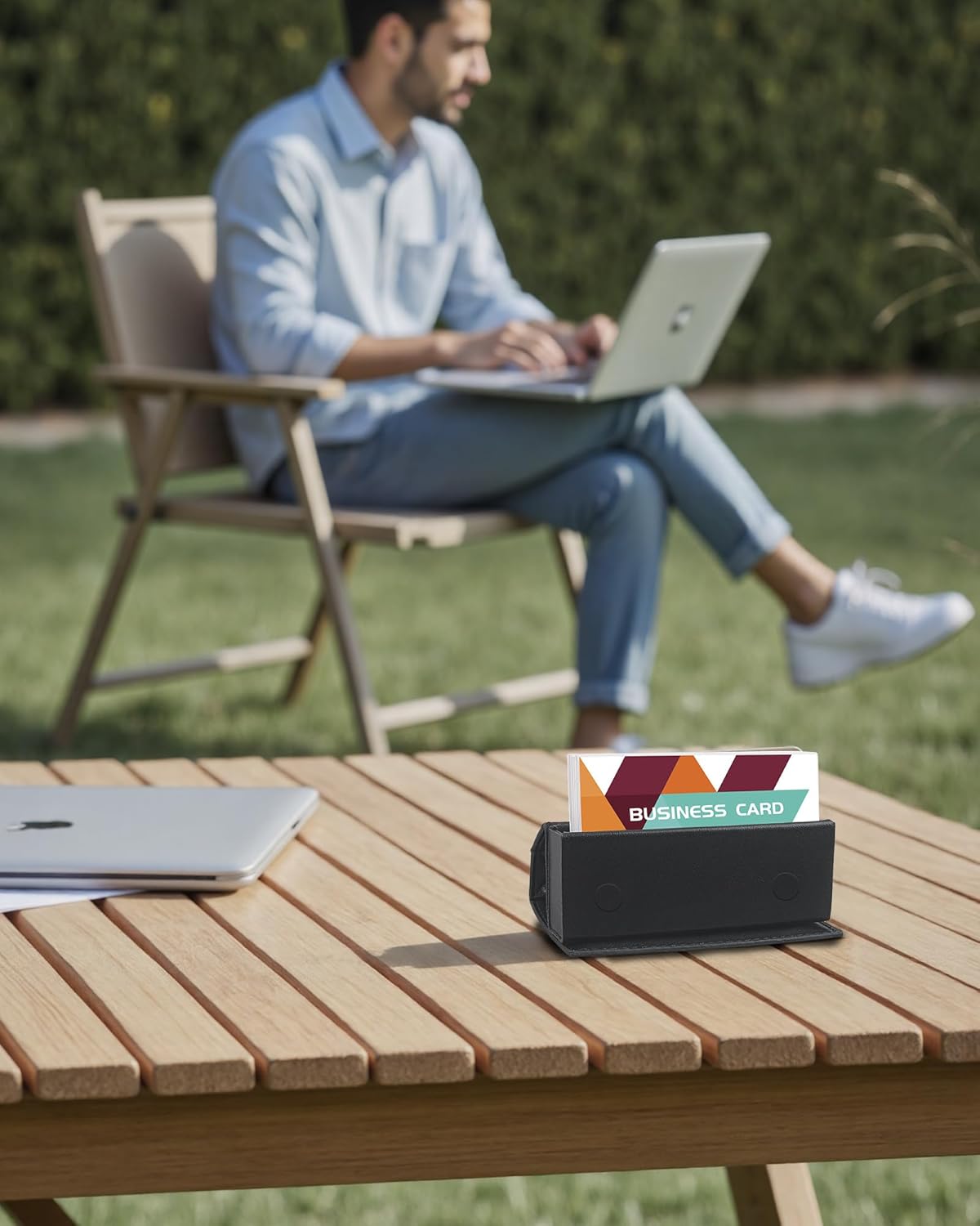 Business Card Holder for Desk & Business Card Case Pocket Wallet,PU Leather Business Card Holder For Desktop Display Stand and Carry-on Two Functions (Black) - Image 7