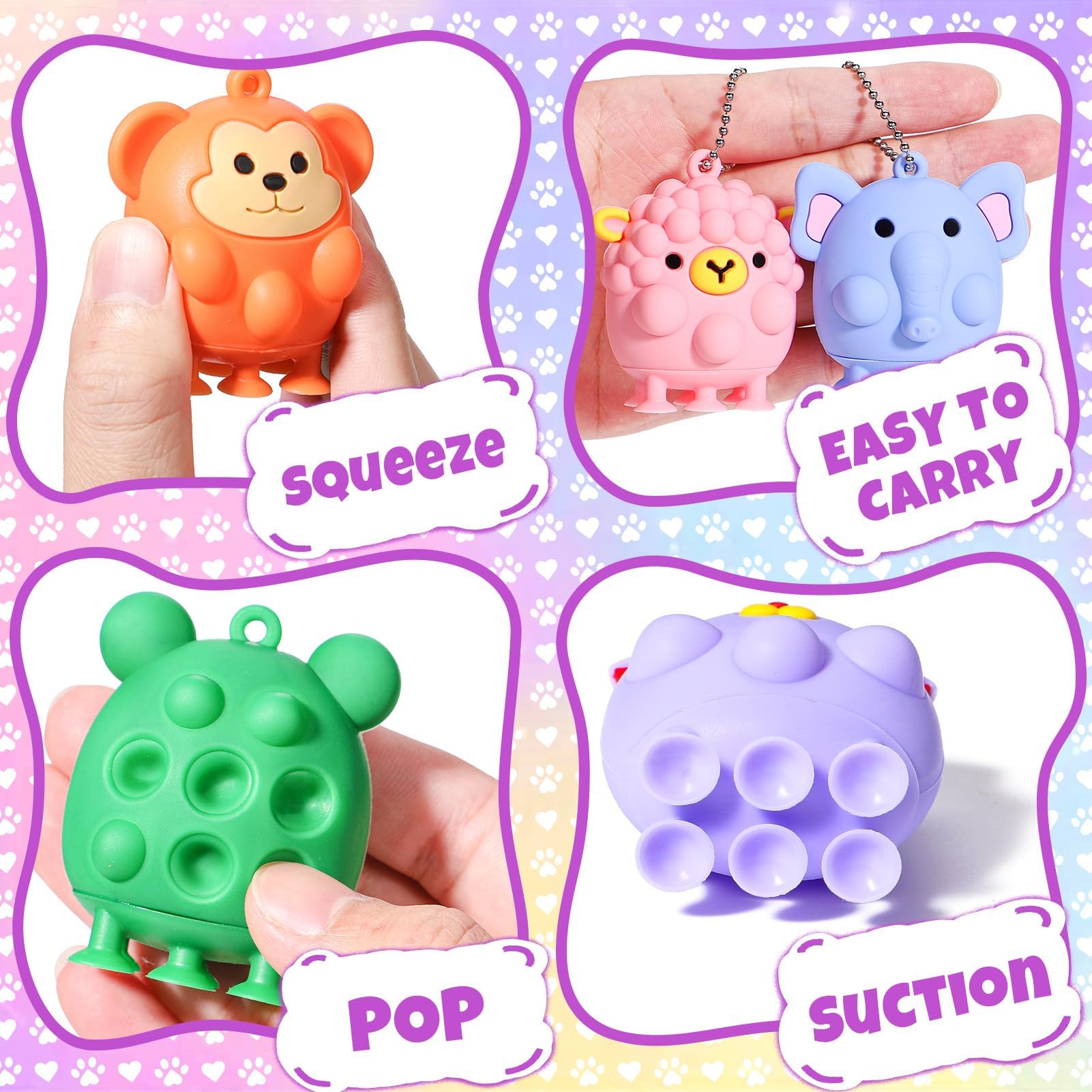 unitedessentialgoods Valentines Gifts for Kids - 24 Pack 3D Animal Suction Toy Fidget Pop Toy with Gift Cards for Kid Boys Girls, Party Favors School Classroom Gifts Exchange Goodie Bags Valentines Basket Stuffer 6