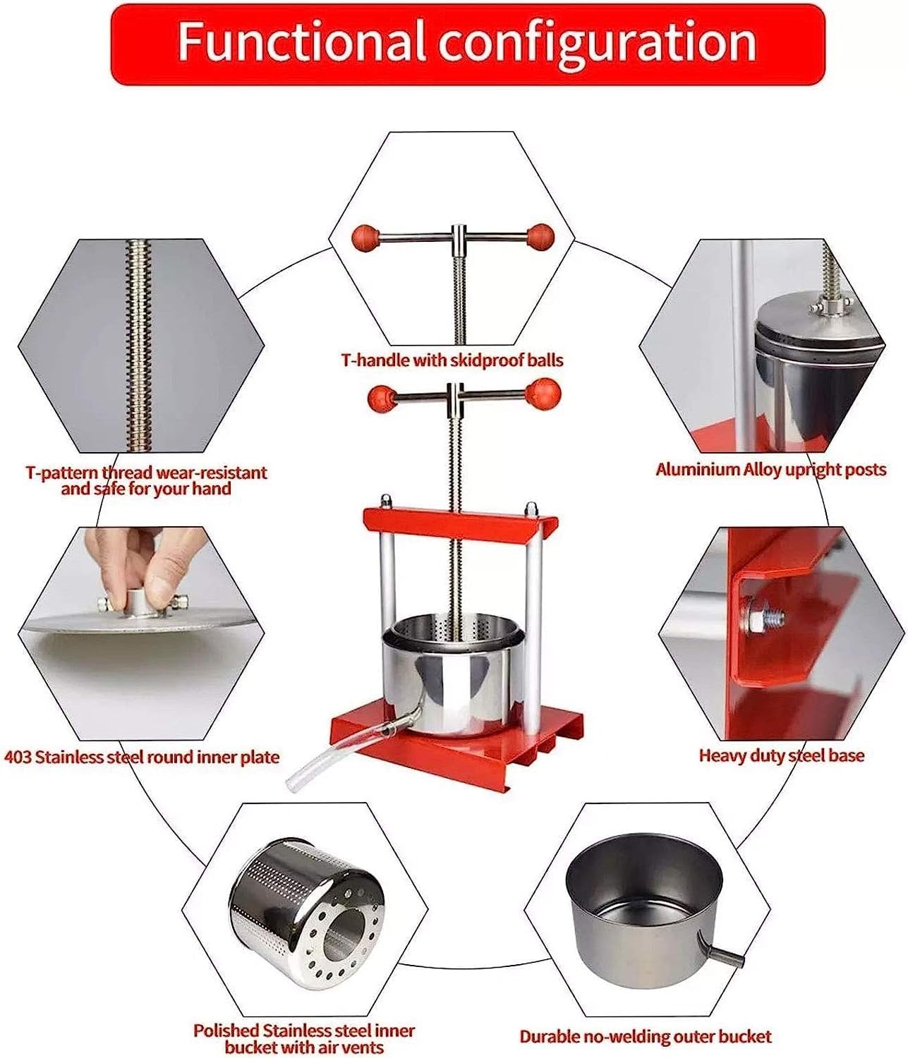 Honey Press Extractor, Manual Fruit Wine Press Stainless Steel for Winemaking/Dying/Vegetable/Honey/Olive Oil (2L)