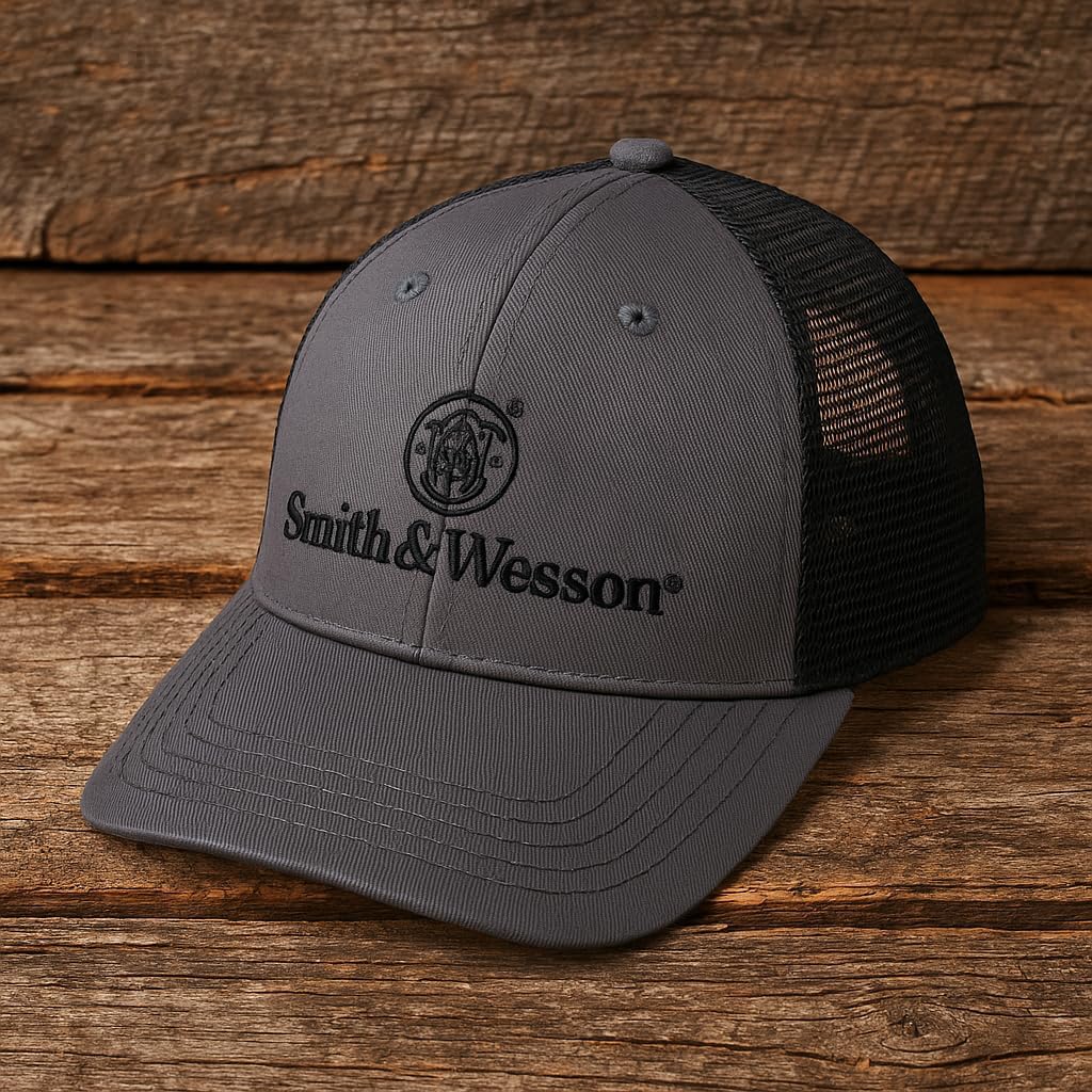 Smith & Wesson Officially Licensed Men's Trucker Hat, Classic S&W Embroidered Logo, Mid-Profile Baseball Cap