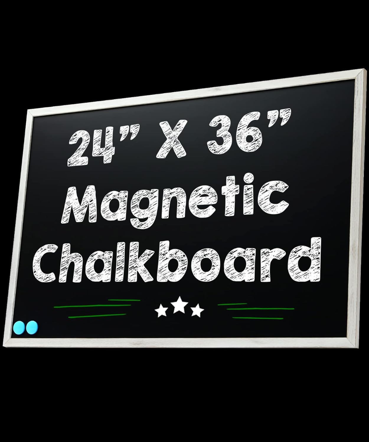 24 x 36 Magnetic Chalkboard Blackboard – Large Hanging Framed Wall Chalk Board w/Wooden Frame – Rustic 2×3 Wall Black Board to Use at Home and Office – Includes Magnets (Whitewashed)