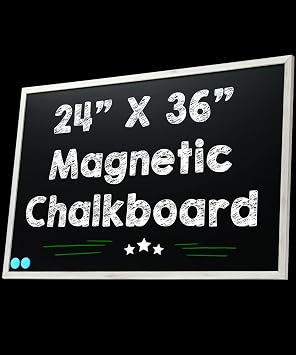 Besso 24 x 36 Magnetic Chalkboard Blackboard - Large Hanging Framed Wall Chalk Board w/Wooden Frame - Rustic 2x3 Wall Black Board to Use at Home and Office - Includes Magnets Whitewashed