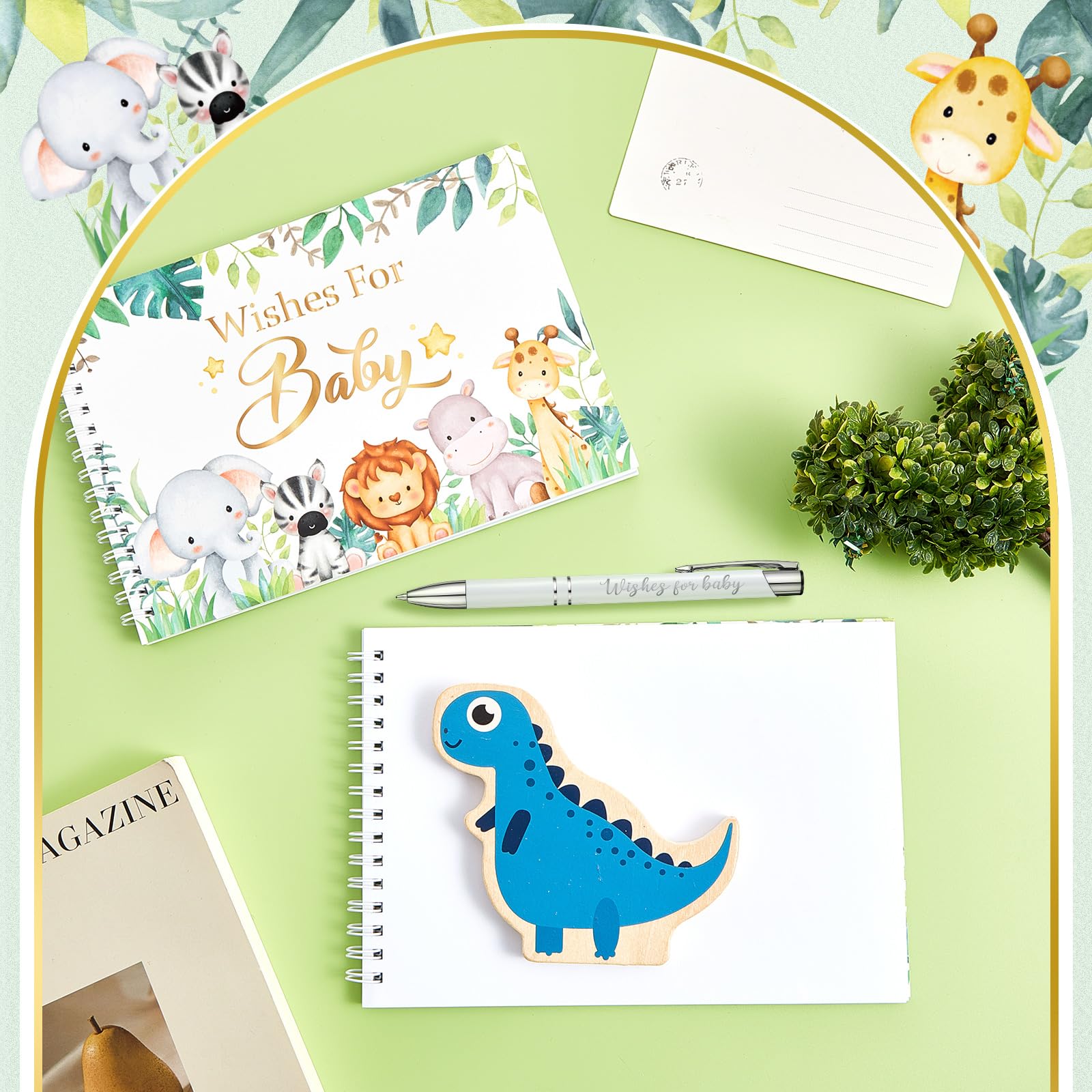 Tenare Baby Shower Book Wishes for Baby Guestbook with Pen Shower Games Advice Book Alternative Toddler Gifts(Jungle Animal) - Image 3