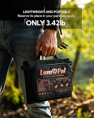 Miniatura 6 de LUMOPAL - Panel solar portátil, kit de cargador solar plegable de 60 W con USB QC3.0 PD 60 W Tipo-C DC 23 V, IP65 impermeable para camping,