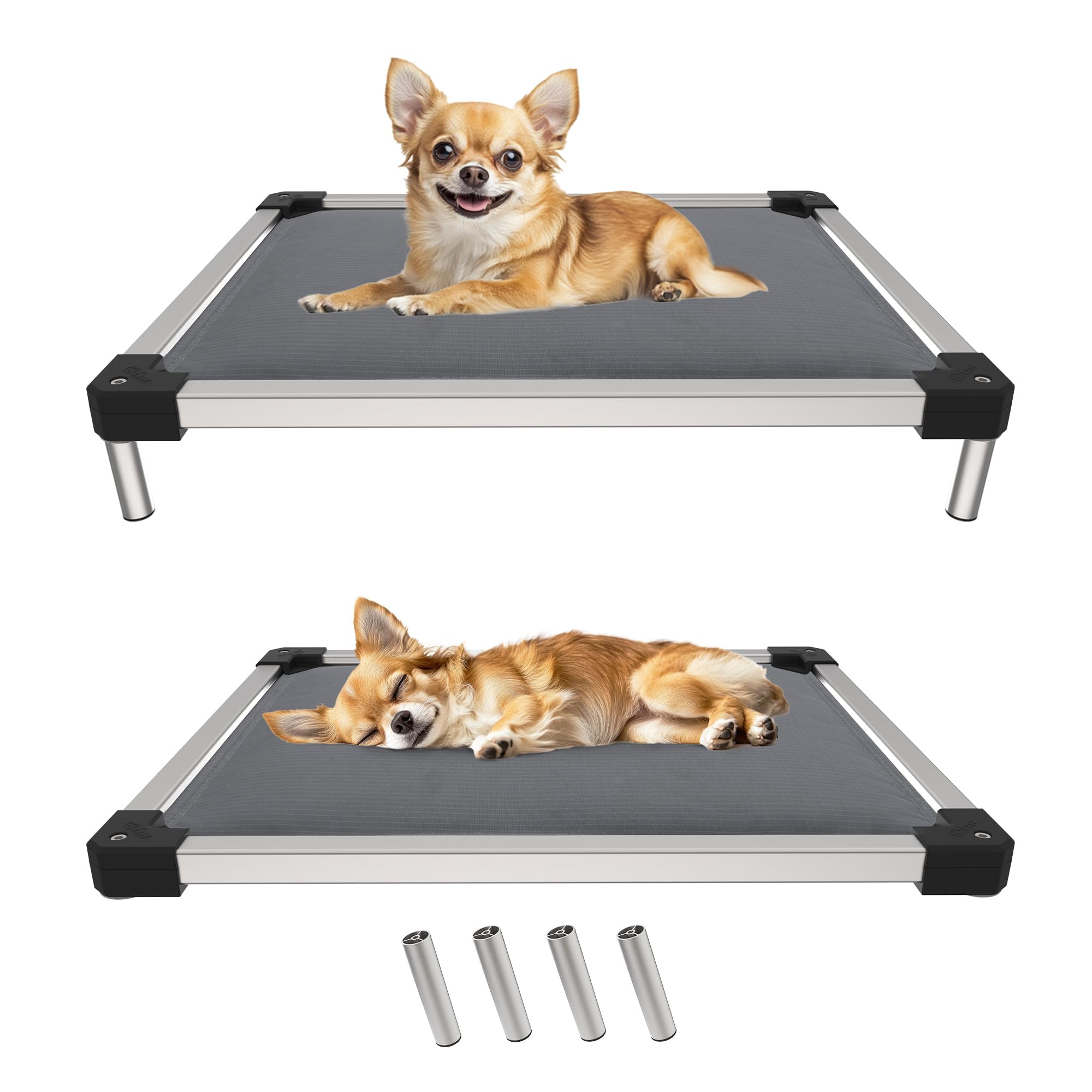 FXW TitanNest Chew-Proof Elevated Dog Bed, Raised Cot for Indoor/Outdoor/Camping Use, Durable & Washable Padded Pet Bed for Toy Dogs, 58.2cm L × 43.0cm W × 10.5cm H, Gray — image 1