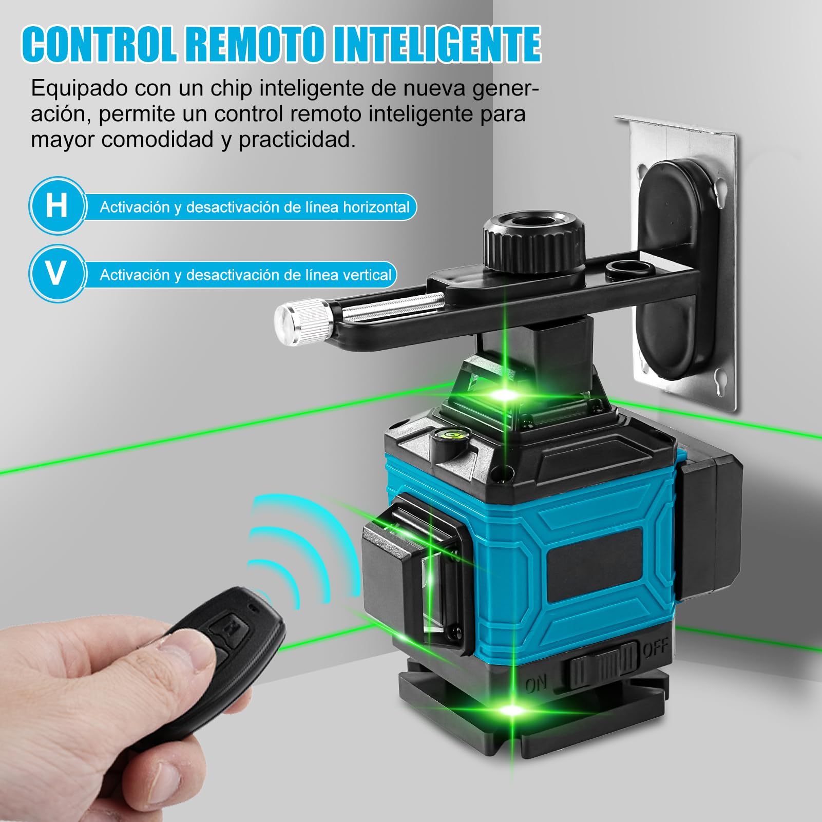 Nivel Laser Autonivelante 360 Grados, Nivel Láser Verde 16 Líneas, Láser de obra horizontal y vertical Haz con control remoto y 2 x 4800mAh Baterías para obras en interiores(azul)