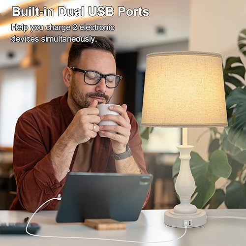 Miniatura 3 de Lámpara de mesa de granja con control táctil, lámpara de mesa regulable de 3 vías, moderna lámpara de mesita de noche con 2 puertos USB, lámpara de