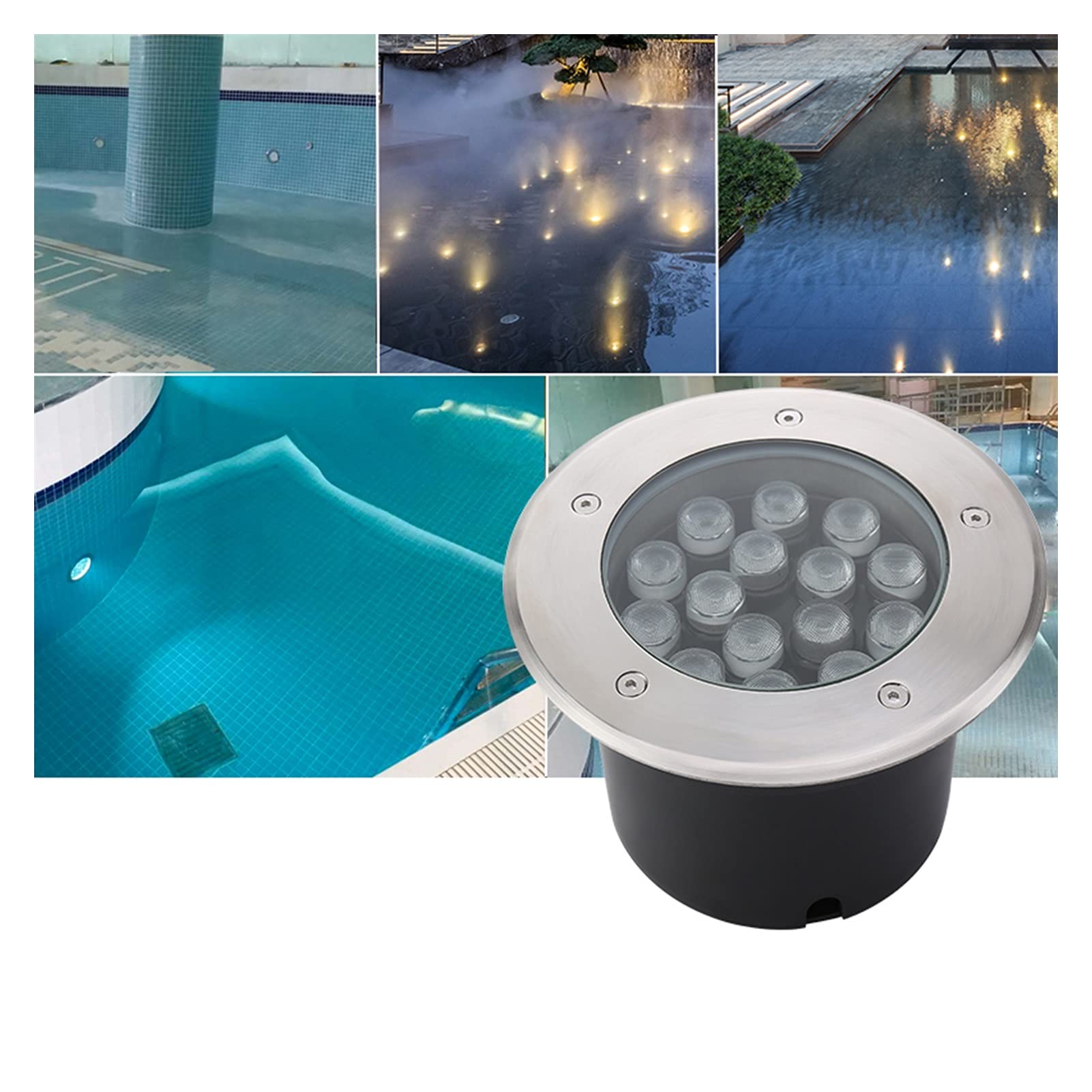 Lampe de piscine 12V 15W jaune IP68 en acier inoxydable encastrée pour fontaine