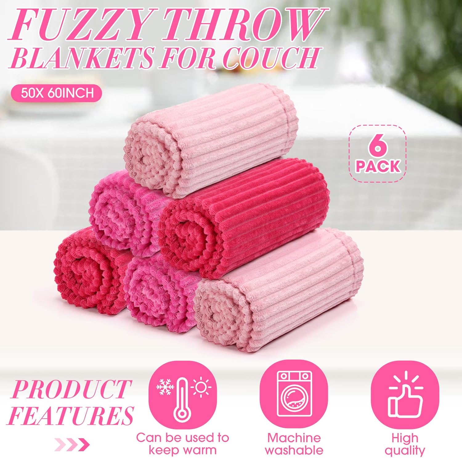 Buryeah 50 x 60 Inches Fleece Throw Blanket Soft Cute Warm Plush Flannel Fluffy Blankets for Sofa Couch Bed Seasons Employee Appreciation Gifts Bulk(Pink Rose Red,6 Pack) - Image 2