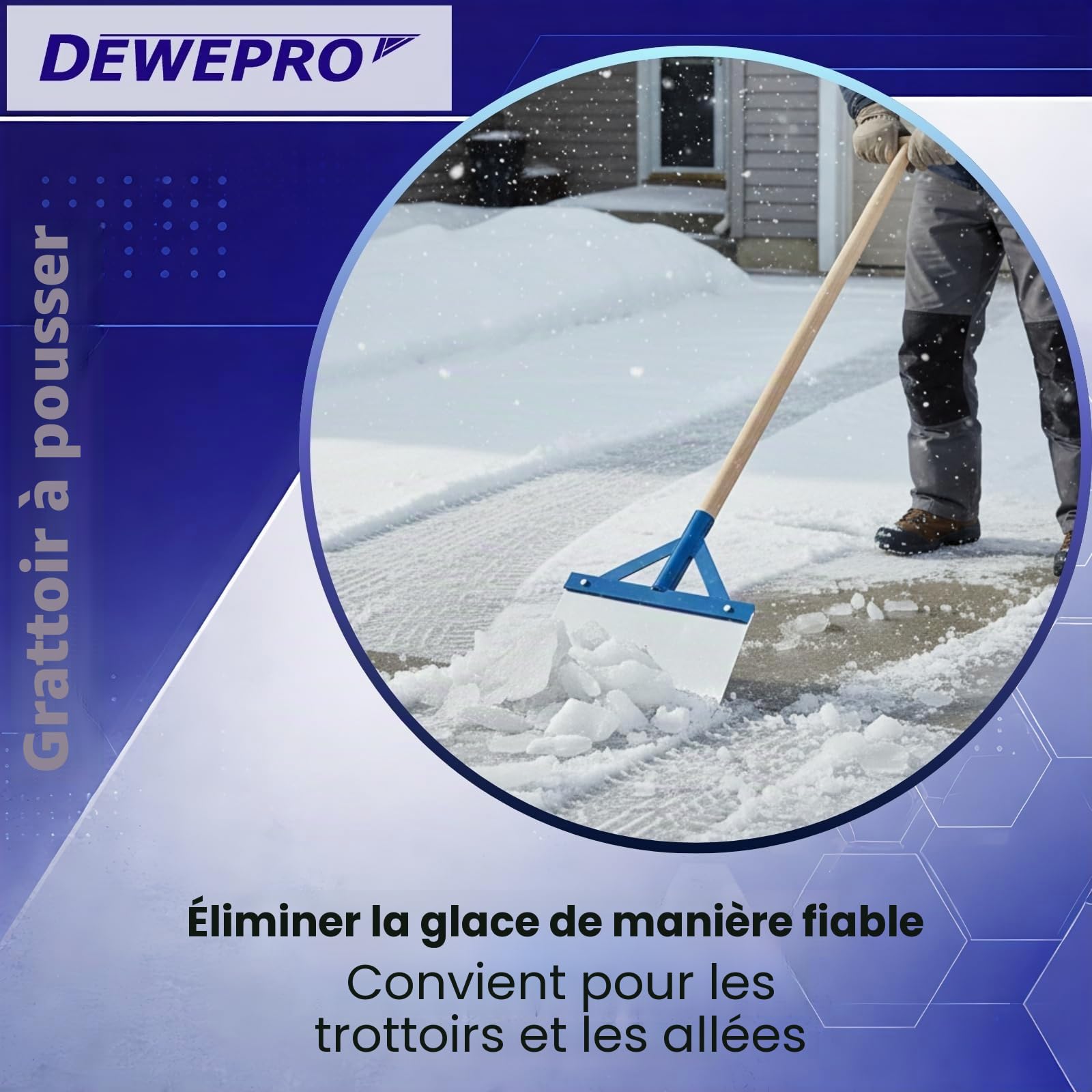 DEWEPRO Grattoir à choc avec manche en bois - Grattoir pour sol, goudron, plâtre, mortier – Très stable avec entretoises et lame en acier à ressort - Largeur : 300 mm - Longueur totale environ 137 cm. | Grattoir de sol robuste pour enlever la peinture, le