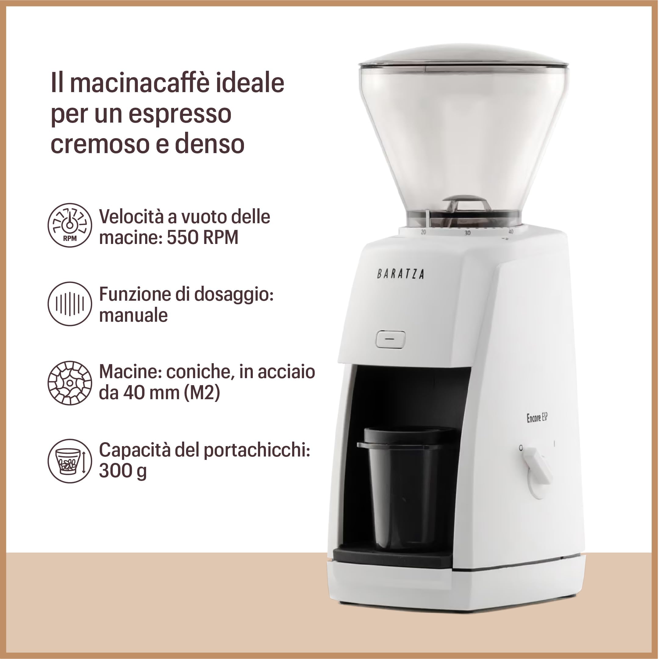 Baratza - Macinacaffè Encore ESP 230V - Elettrodomestici per la Casa, Macina Caffè Elettrico per Caffè in Grani - Grinder Specializzato per Espresso, Nero