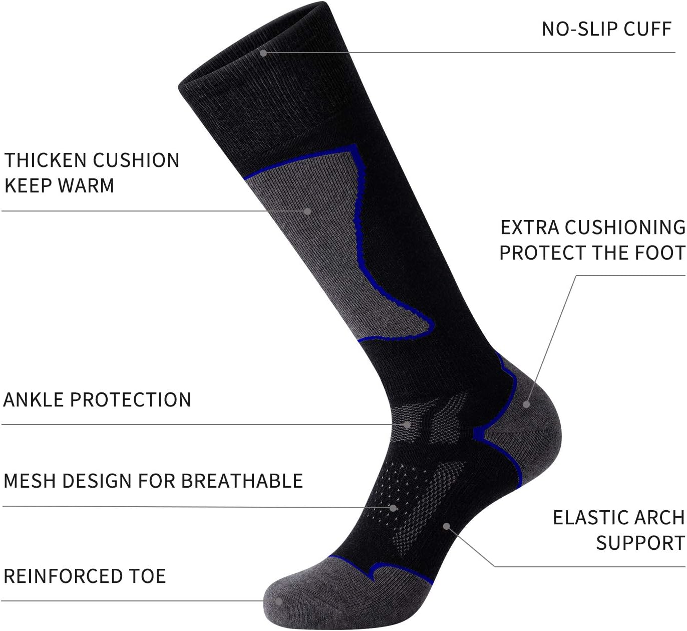 CS CELERSPORT 2/3/4 Pack Ski Socks for Men and Women Skiing, Snowboarding, Winter Performance Socks - Image 3