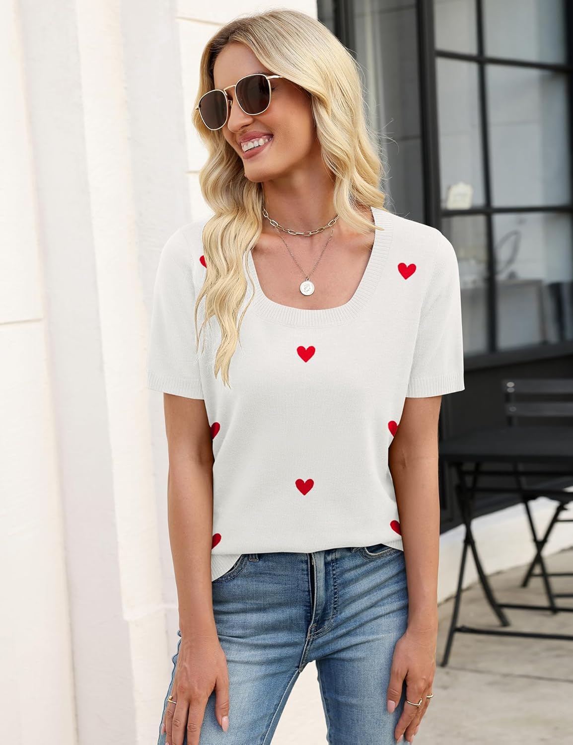 LOMON Womens Short Sleeve Sweater Spring Square Neck Knit Tops Summer Fahshion Business Casual Tops - Image 3