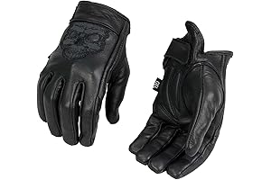 Milwaukee Leather Men's Black Leather ”Reflective Skull” Motorcycle Hand Gloves W/Gel Padded Palm