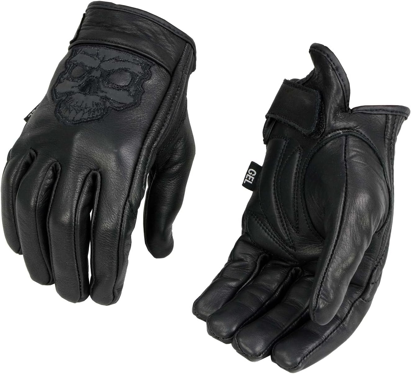 Milwaukee Leather MG7570 Men's Reflective Skull Premium Leather Short Wrist Gel Palm Driving Gloves