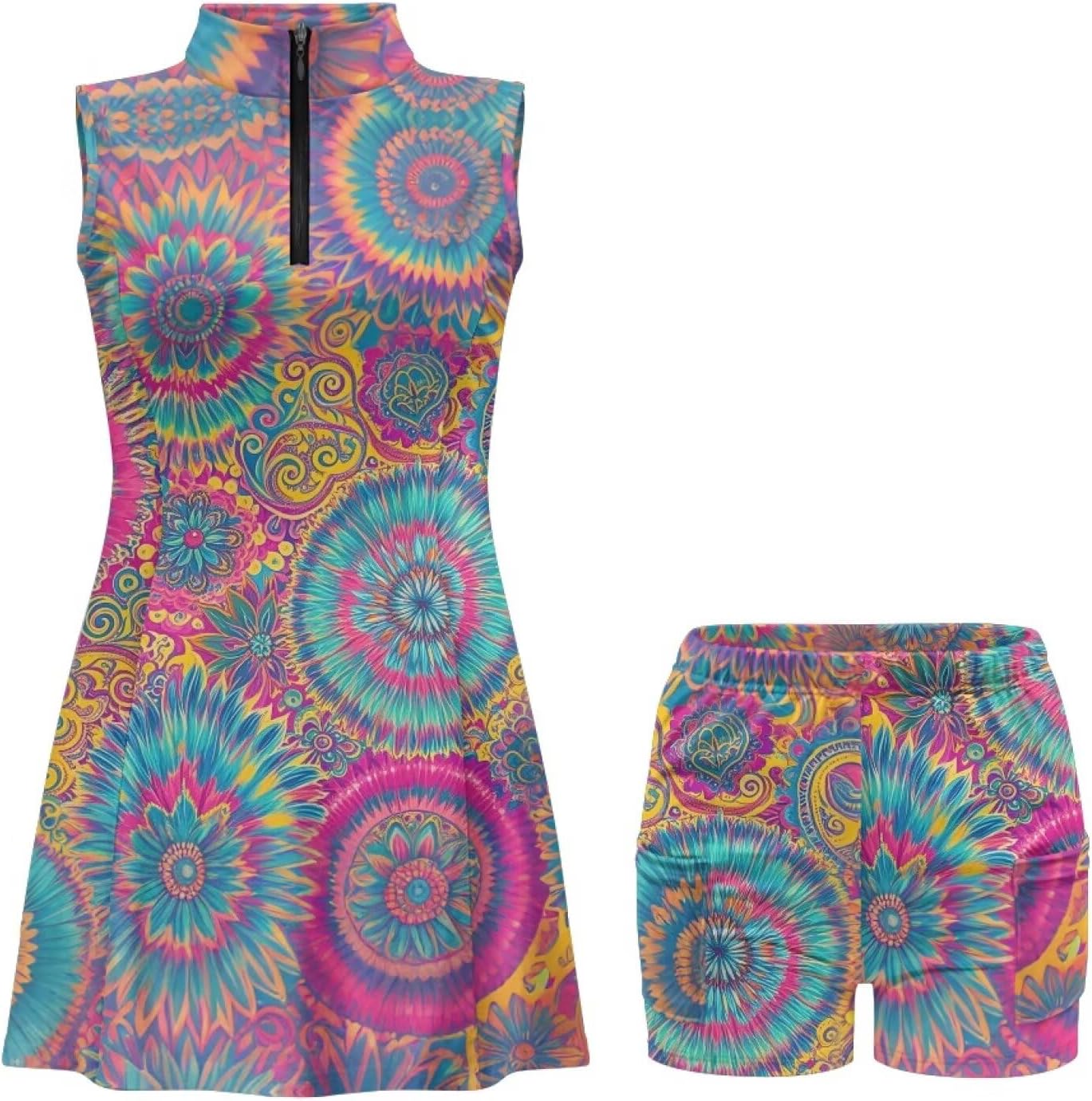 Daisy Flower Butterfly Womens Tennis Dress Moroccan Mandala Sleeveless Sports Dress Hibiscus Palm Tree Golf Outfit