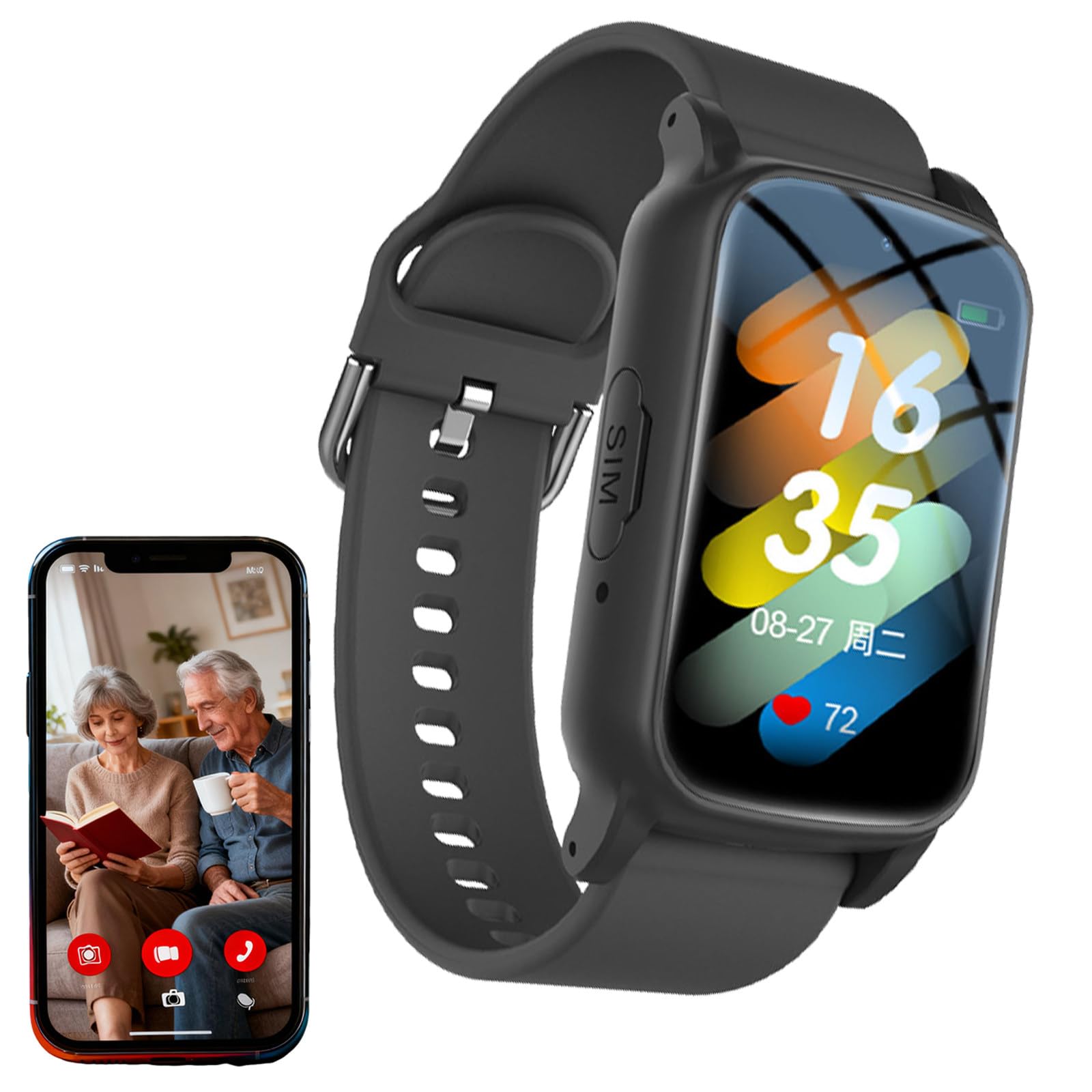 Deathsall Black Smart Gps Watch For Seniors With Fall Detection Smartwatch Hd Personal Alarm Reminder Waterproof Fitness Tracker Preventing Getting Lost Emergency