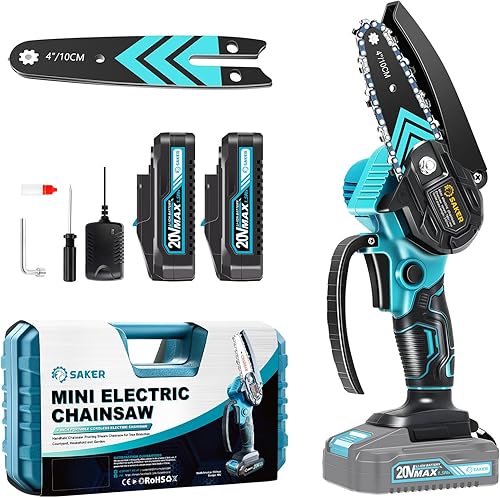 Saker Mini motosierra, motosierra eléctrica portátil inalámbrica y Saker Mini motosierra, motosierra eléctrica portátil de 4 pulgadas