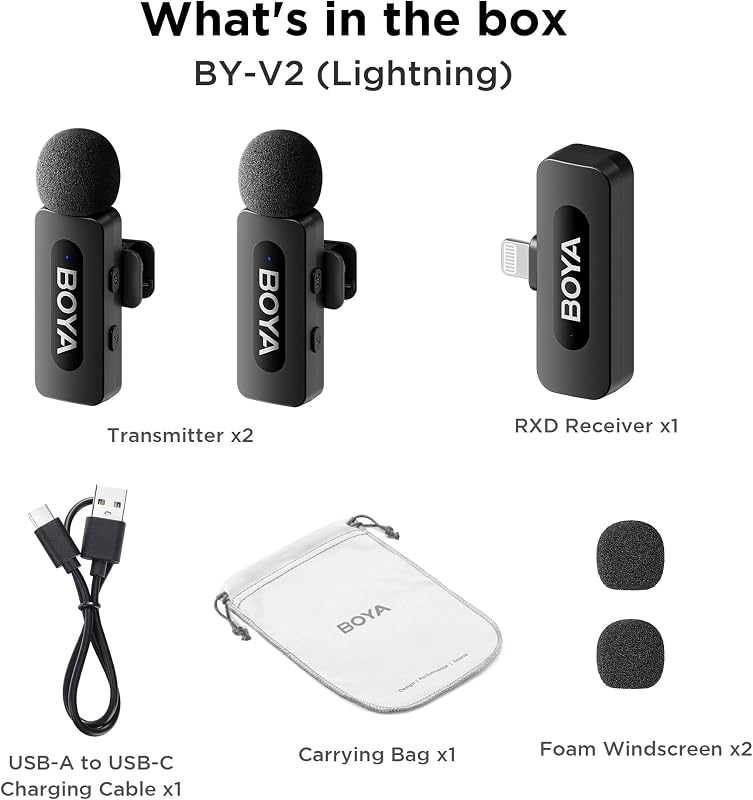 BOYA by-V2 Vezeték Nélküli Lavalier Mikrofon iPhone-hoz, Zajcsökkentéses Dupla Gallér Mikrofon Vlogoláshoz - BY-V2 (Lightning)