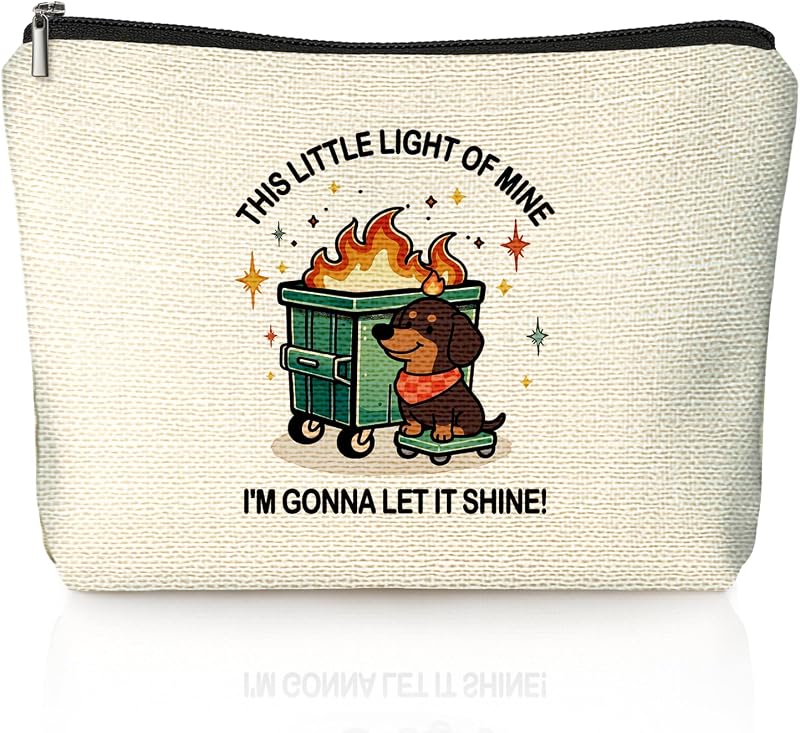 Necessaire de maquiagem LIANGW com estampa de dachshund e lixeira, fechamento por zíper