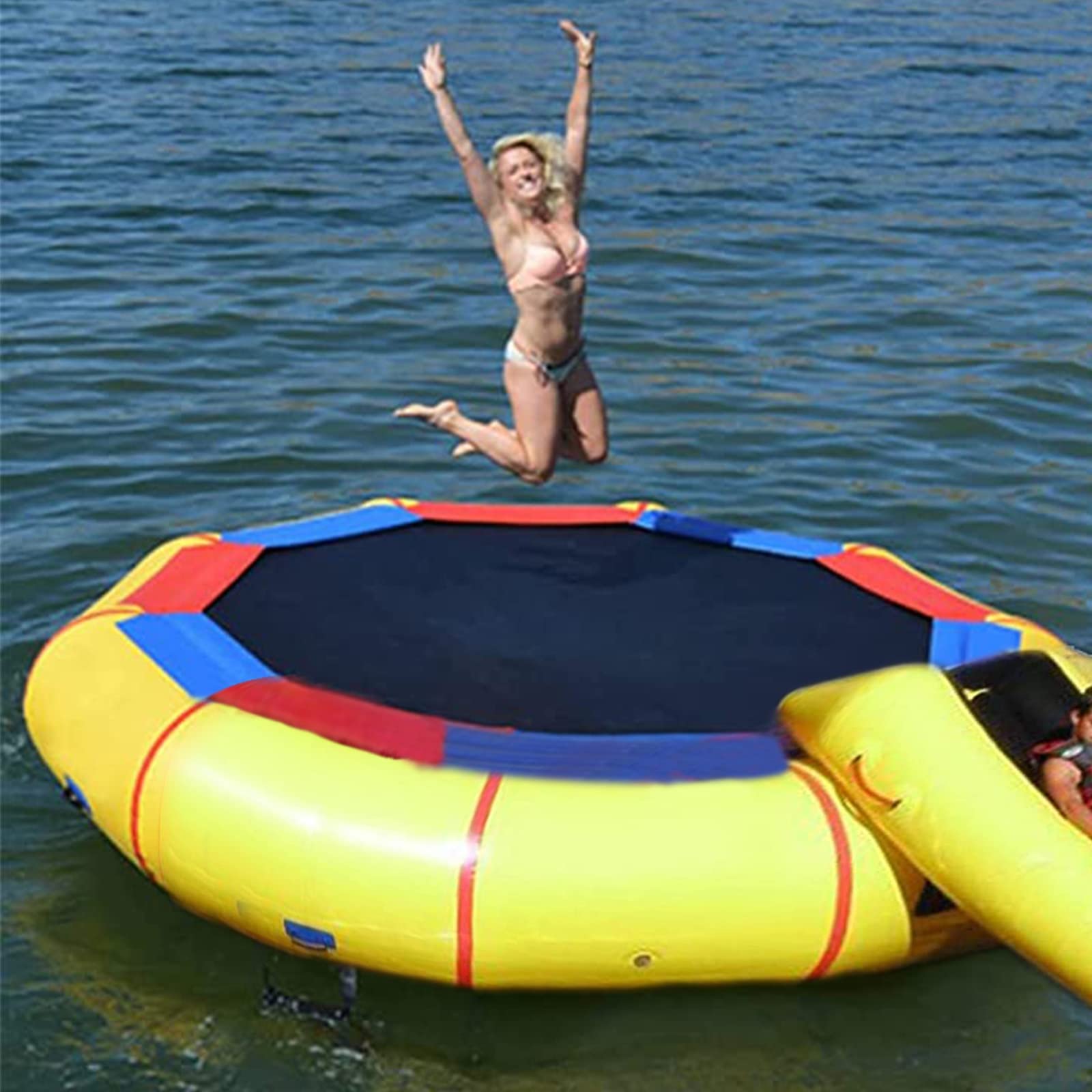 Water 6.5 Ft/8.2Ft/9.8FT Island Bounce Splash Padded Water Inflatable Trampoline Swim Platform for Water Sports Fun Summer Activities, Max Load 330Lb