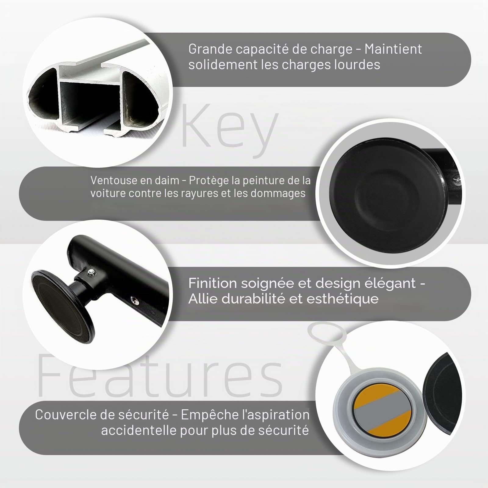 Barres de toit magnétiques avec ventouses - Convient à la plupart des véhicules - Charge maximale : 150 kg - Barres de toit réglables en aluminium - 88 à 103 cm