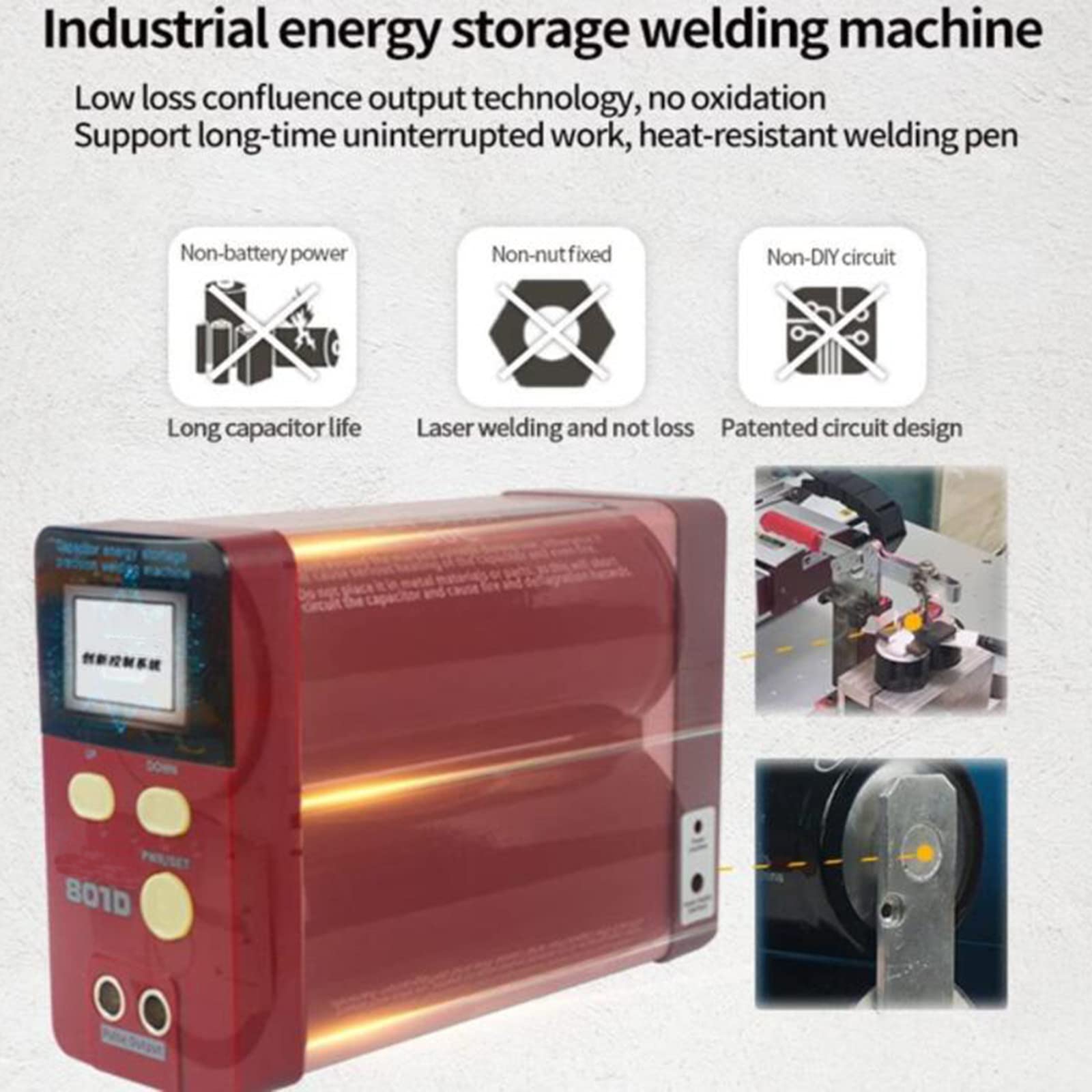 Soldadora por Puntos de BateríA 801d,MáQuina de Soldadura por BateríA de Almacenamiento de EnergíA Industrial,Soldadora por Puntos de Pulso de 12 Kw,Equipo PortáTil de Soldadura de BateríA