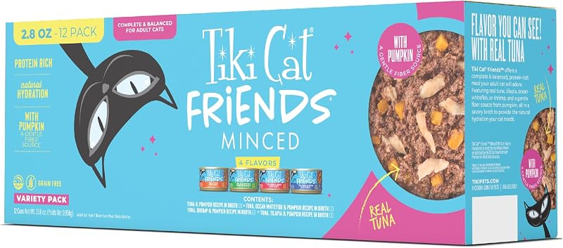 Ração úmida para gatos adultos TIKI PETS Tiki Cat Friends com atum, pacote sortido com 12 latas de 79 g