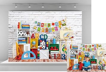 Kate 7x5ft Back to School Backdrops for Photography Baby Love Study Background Books Stationery Football Backgrounds White Brick Wall House Wallpaper Decoration Backdrop