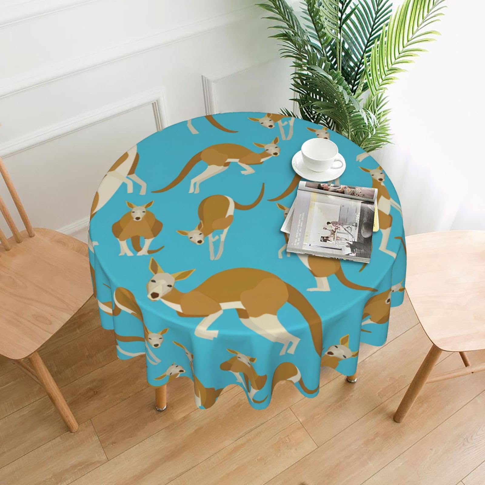 YYHWHJDE Funny Cartoon Kangaroo Zoo Prints 60in Round Decorative Tablecloth – High-Grade Polyester Throw for Stylish Dining & Event Table Protection