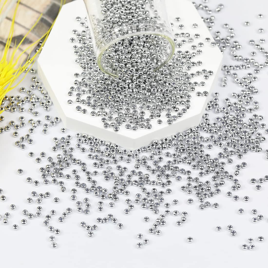 Bala&Fillic 2mm Round Size Almost Uniform Silver Color Seed Beads About 10000pcs /110 Grams in Box,12/0 Small Glass Seed Beads for Jewelry Making, Hole 0.6mm (Silver) - Image 3