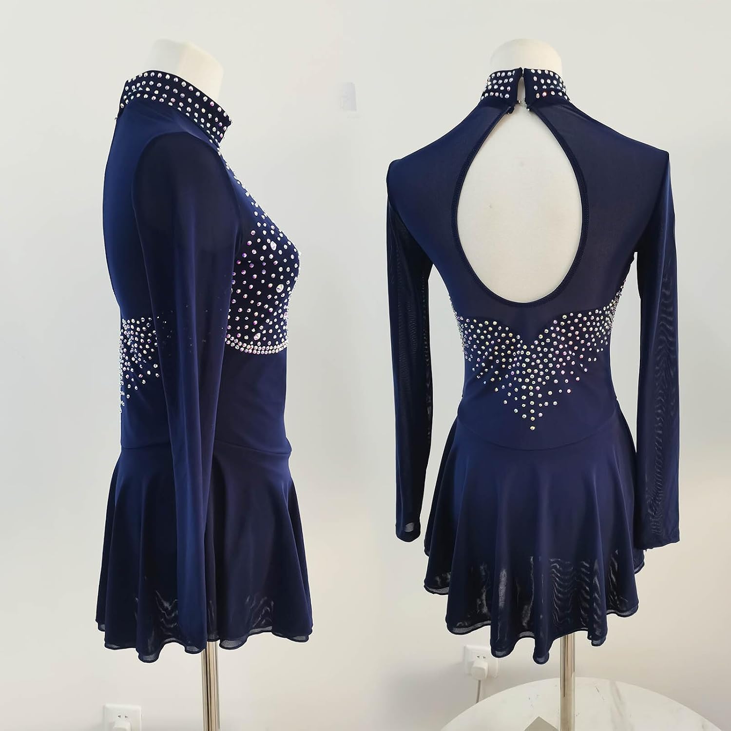 LIUHUO Elegant Ice Figure Skating Dress Girls Women | Rhinestone, Long Sleeve, High Neck, Sparkle Performance Dress for Training Competition, Comfort Ventilate Elastic