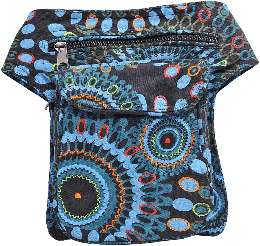 The Collection Royal Handmade Festival Waistpack Boho Hippie Waist Bag Hip Bum Running Belt Fanny Pack Travel Utility Belt (Blk+Blu)