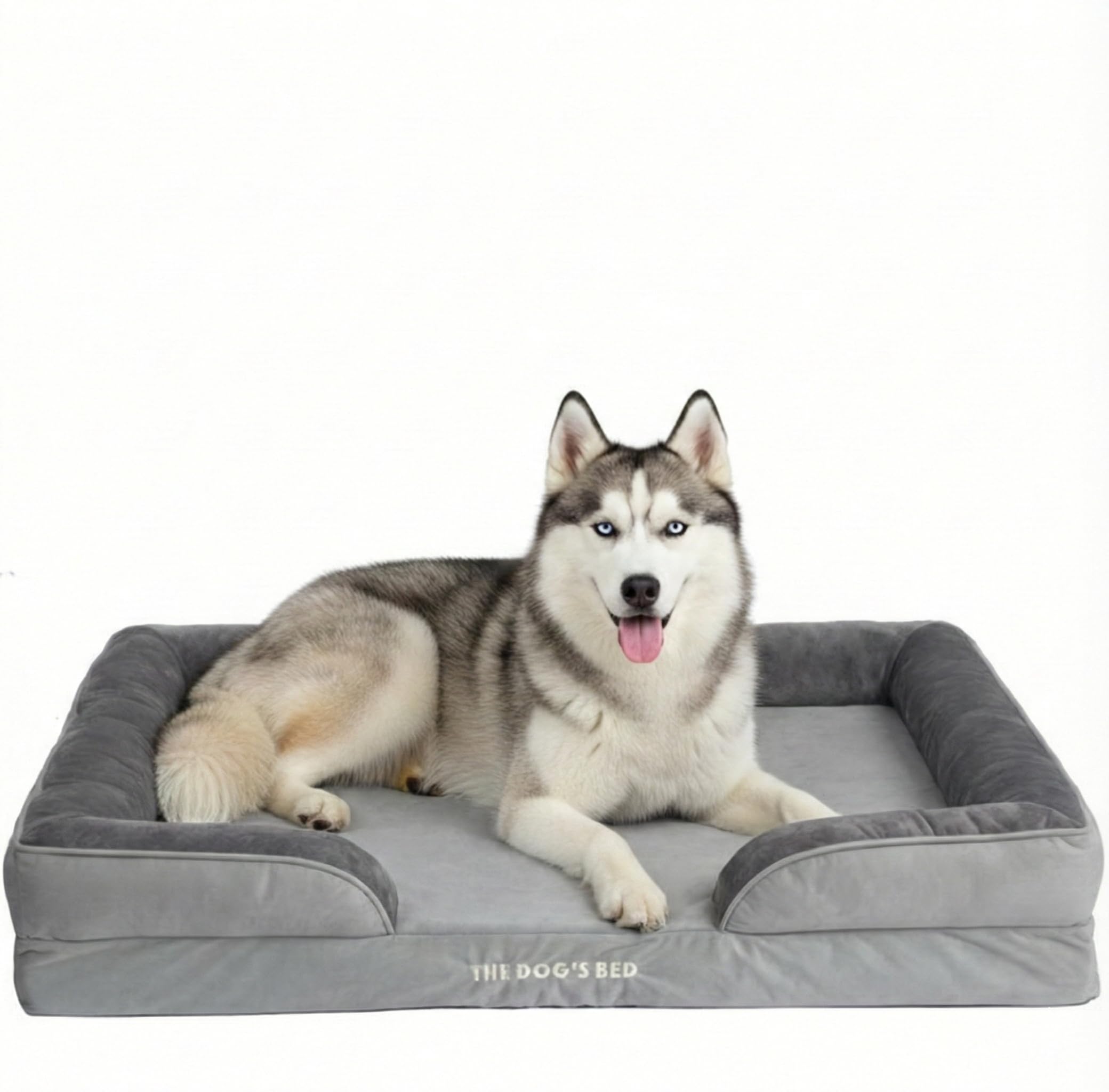 The Dog’s Bed Orthopaedic Dog Bed with Bolsters, Removable Cover, CertiPUR-Certified Foam, Plush Fabric, Silver Grey, XL
