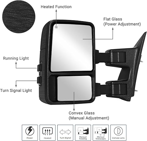 Vista 10 de HF AUTOPARTS - 2 espejos retrovisores laterales de repuesto con direccionales, LED alimentado con calor, resistentes, extensibles y plegables, un
