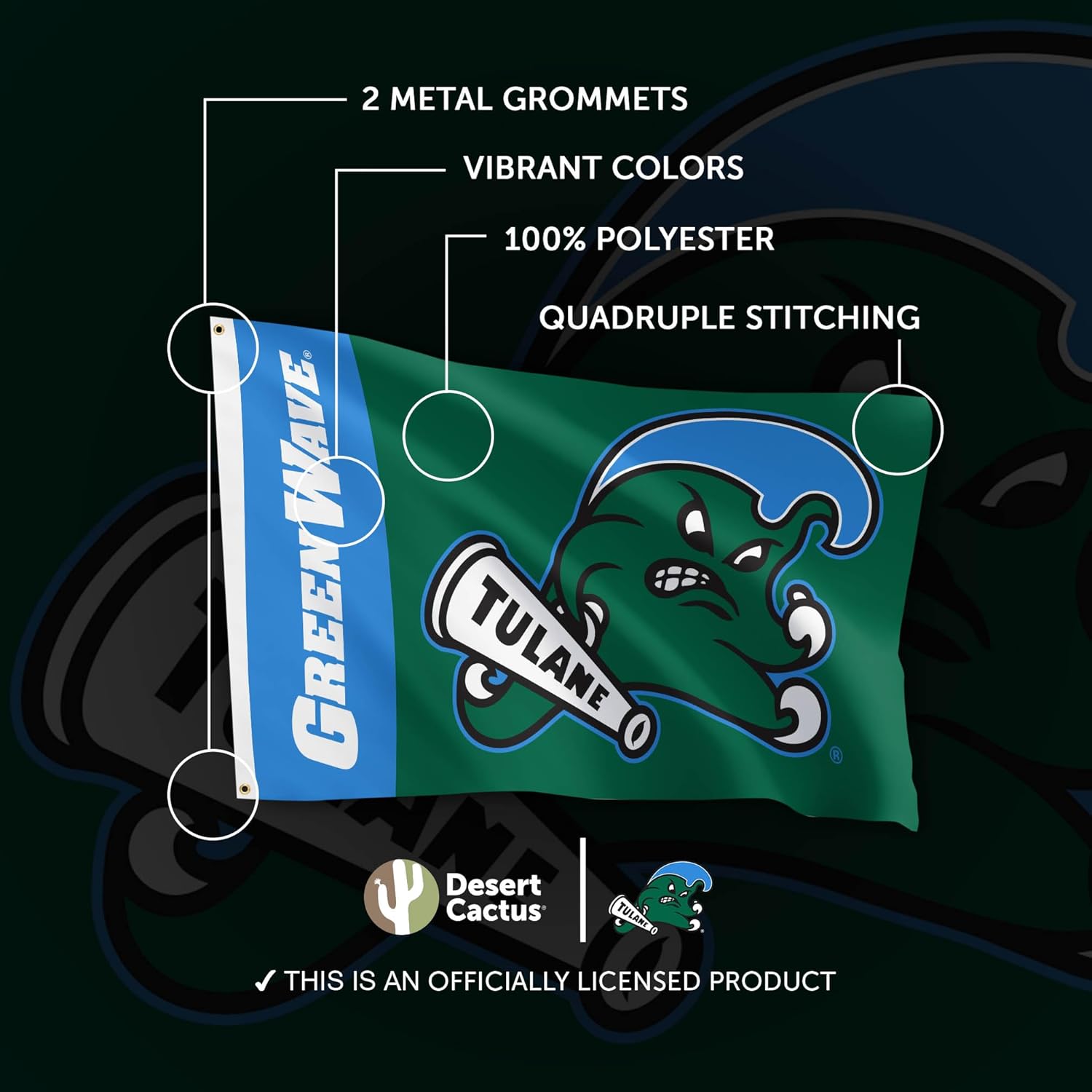 Desert Cactus Tulane University Flag Green Wave Banners 100% Polyester Indoor Outdoor 3x5 feet Flags (Team Name) - Image 4