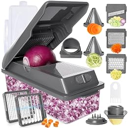 LHS Professional Multifunctional Vegetable Chopper Pro Food Chopper with Food Storage Containers, Mandoline Slicer Onion Dicer Fruit Cutter, Kitchen Gadgets and Home Essentials(11 in 1, Grey)